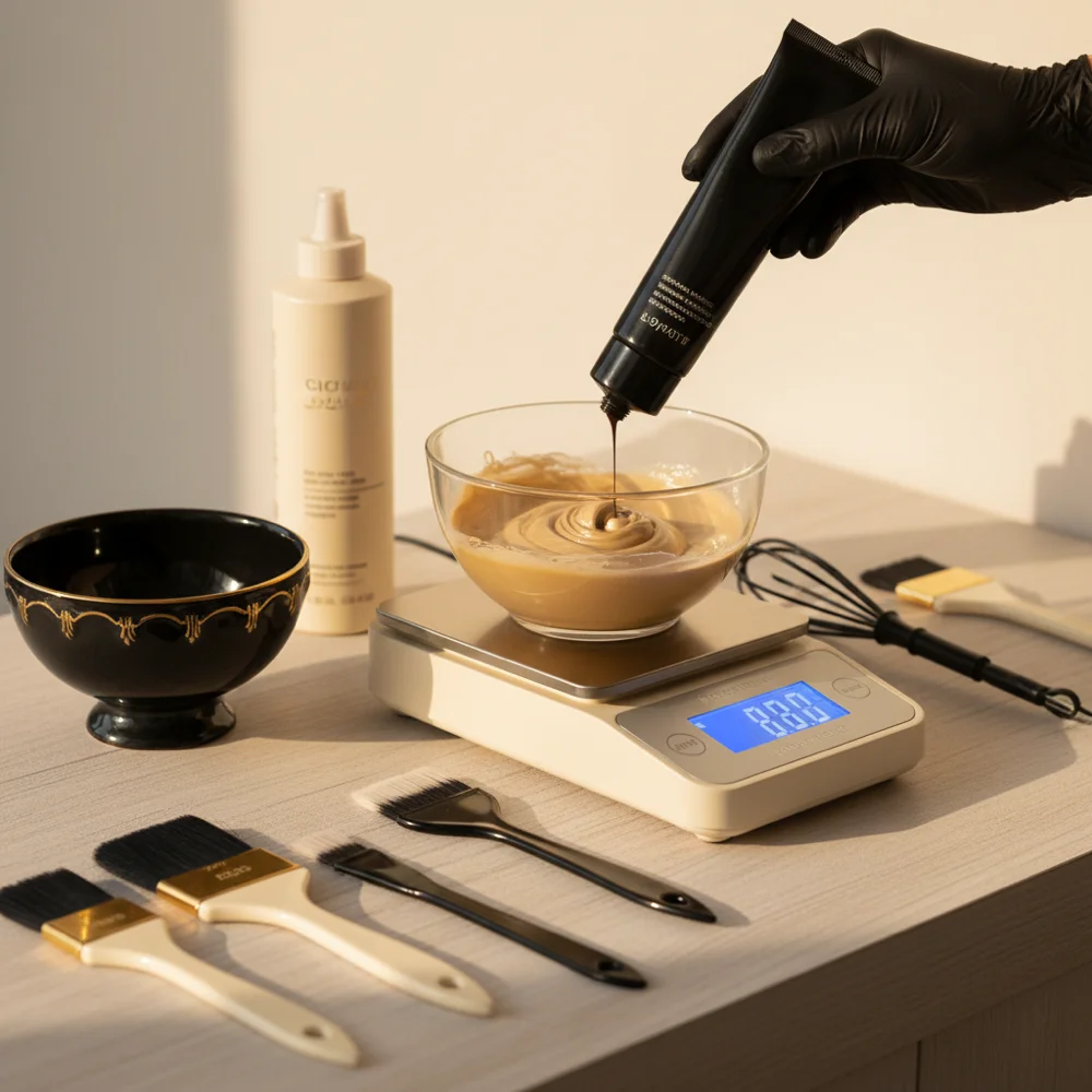 Báscula de precisión pesando productos de color
