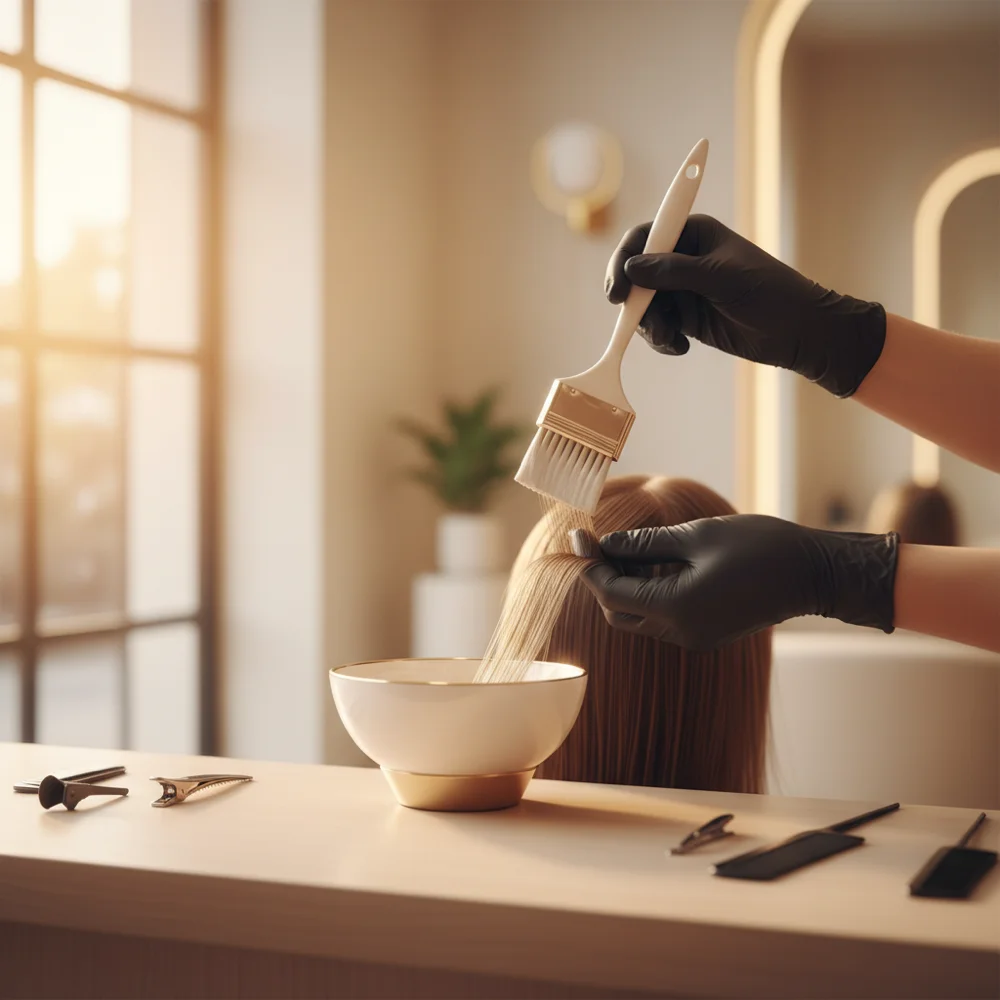 Colorista realizando mecha de prueba