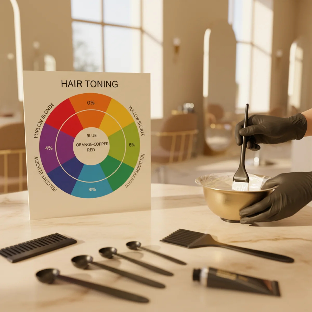 Color wheel showing complementary colors for hair tone neutralization