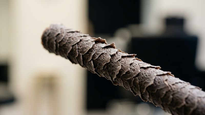 Close-up of a hair cuticle showing raised, eroded scales from sun damage