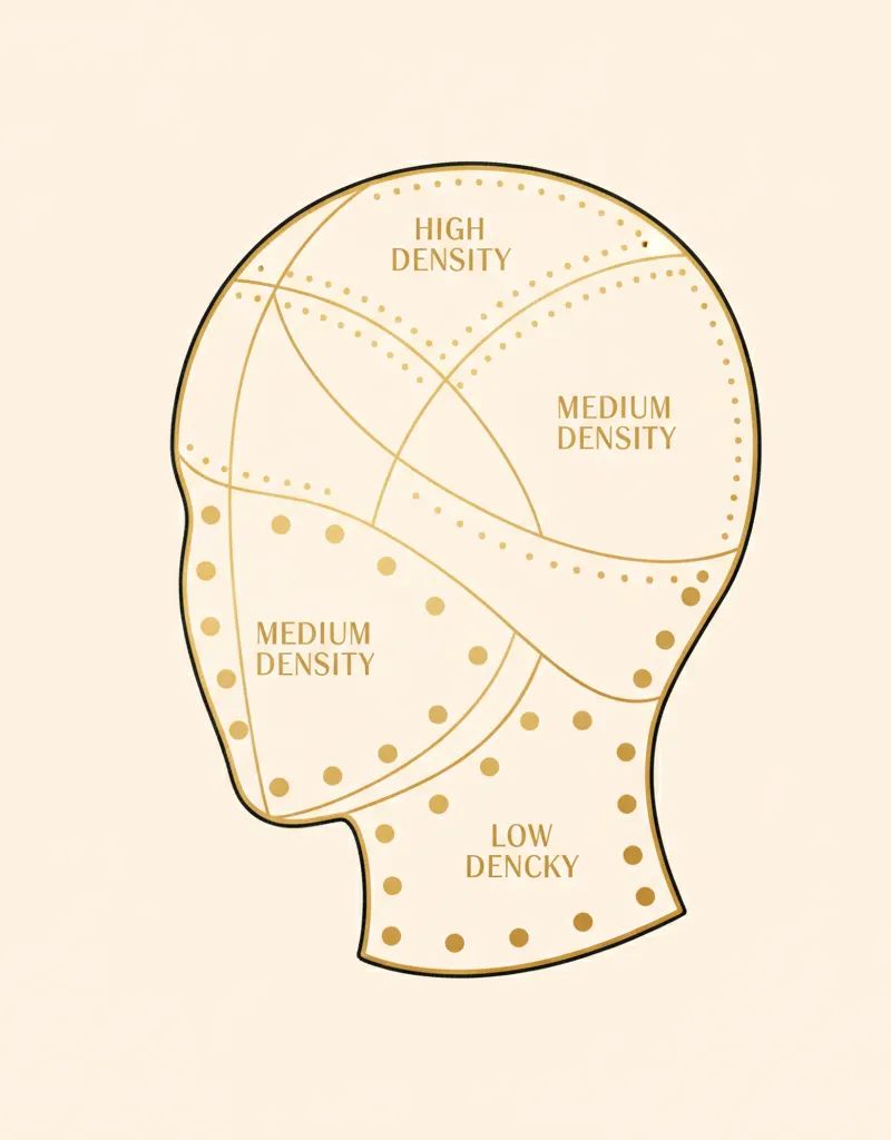Hair sectioning diagram showing density zones for babylights application