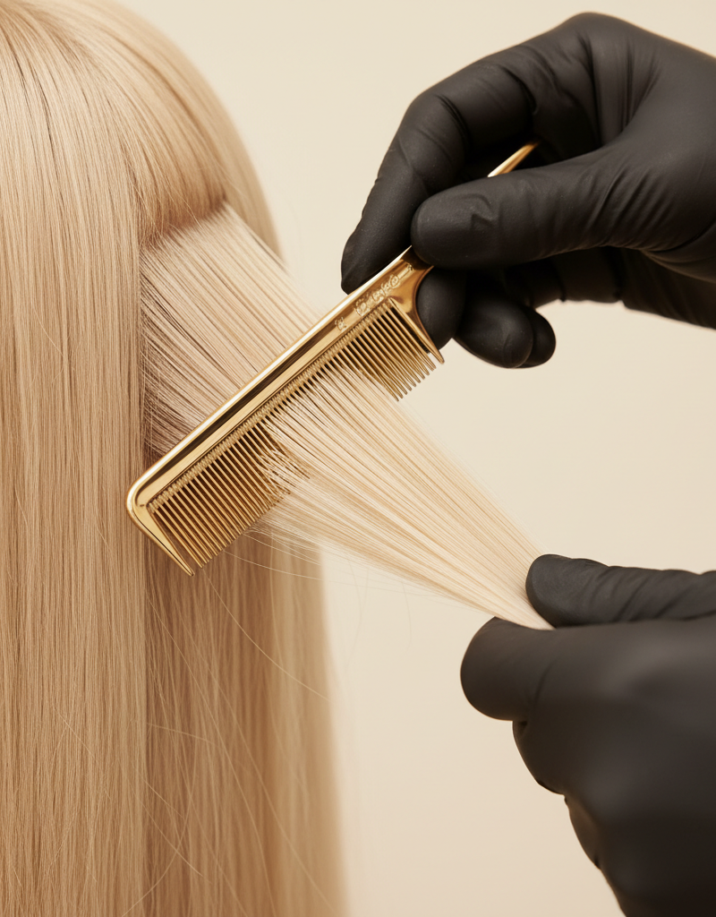 Técnica de tejido ultra fino para babylights mostrando la separación precisa de hebras individuales