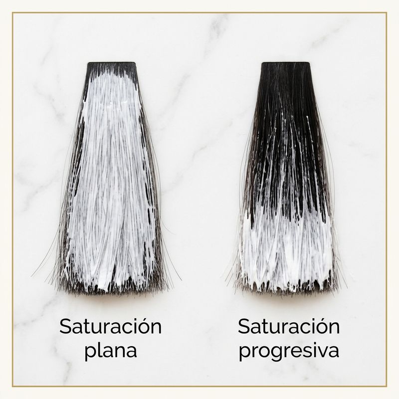 Comparação visual de saturação irregular em balayage