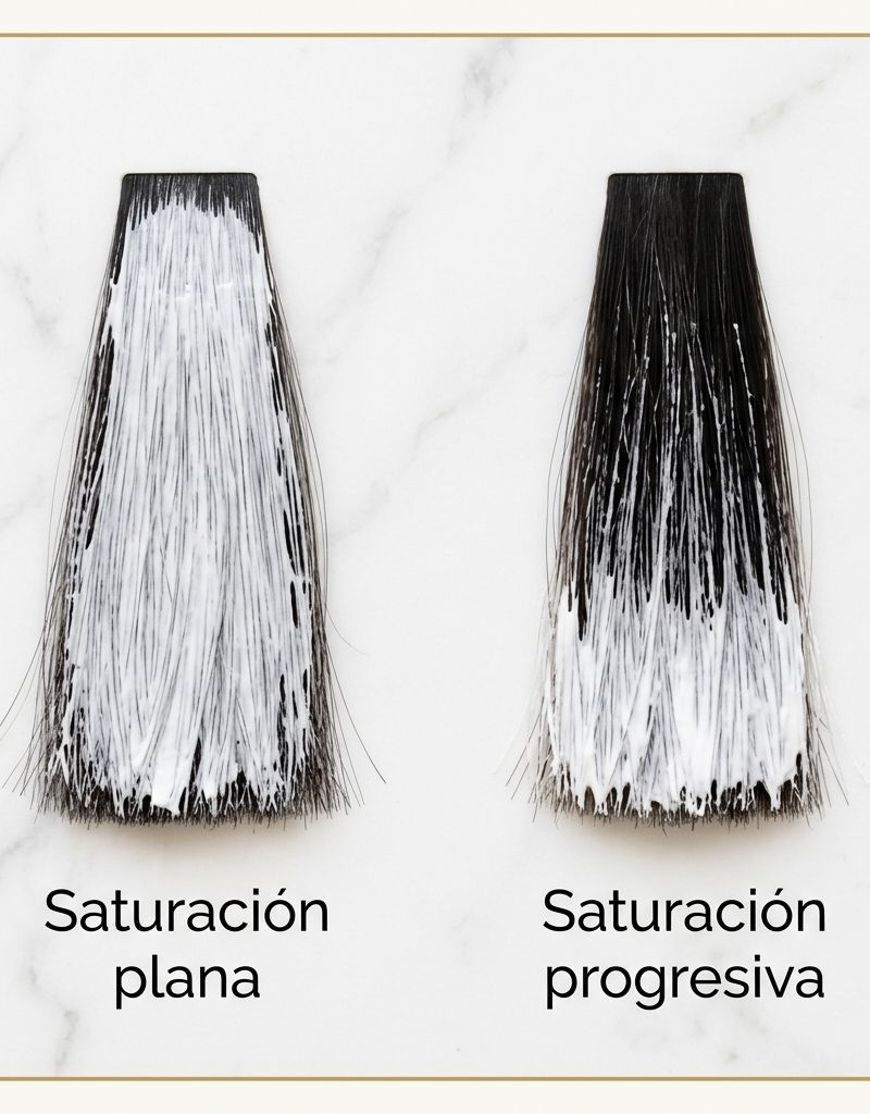 Visual comparison of uneven saturation in balayage