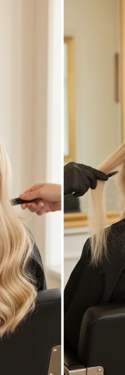 Side by side comparison of balayage and traditional foil highlights techniques