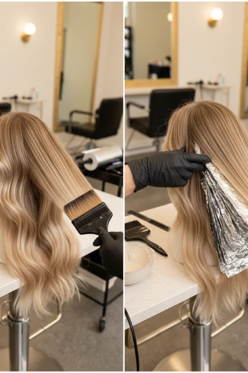 Comparación lado a lado de técnicas balayage y mechas tradicionales