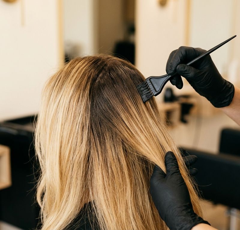 Boy blonde con raíz visible que se funde en tonos dorados cálidos, aspecto natural y desenfadado