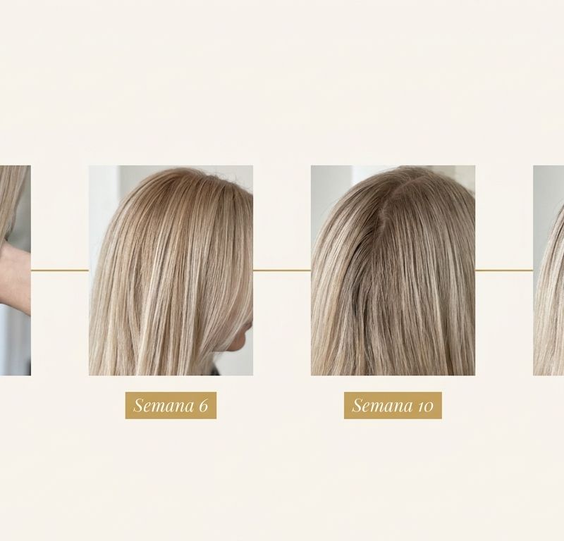 Champagne blonde vs platinum blonde retouch cycle diagram: 10-12 weeks between visits vs 4-6 weeks, with product-per-service usage indicators