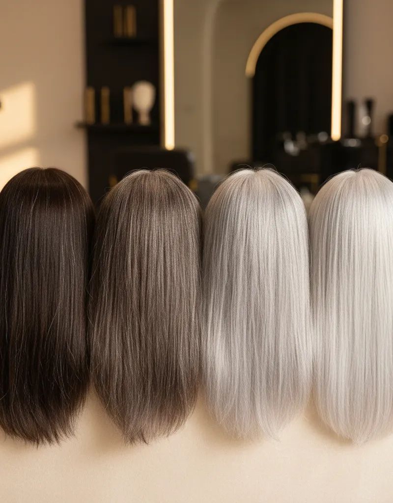 Diferentes niveles de cobertura de canas: 25%, 50%, 75% y 100% de cabello canoso