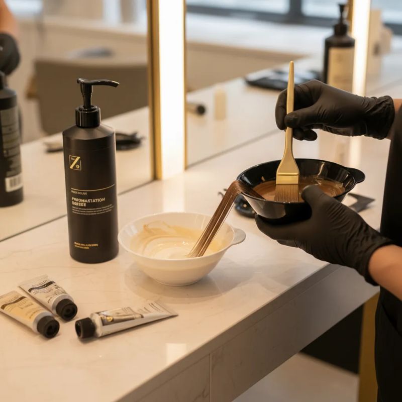 Pre-pigmentation technique for gray coverage showing base color mixing