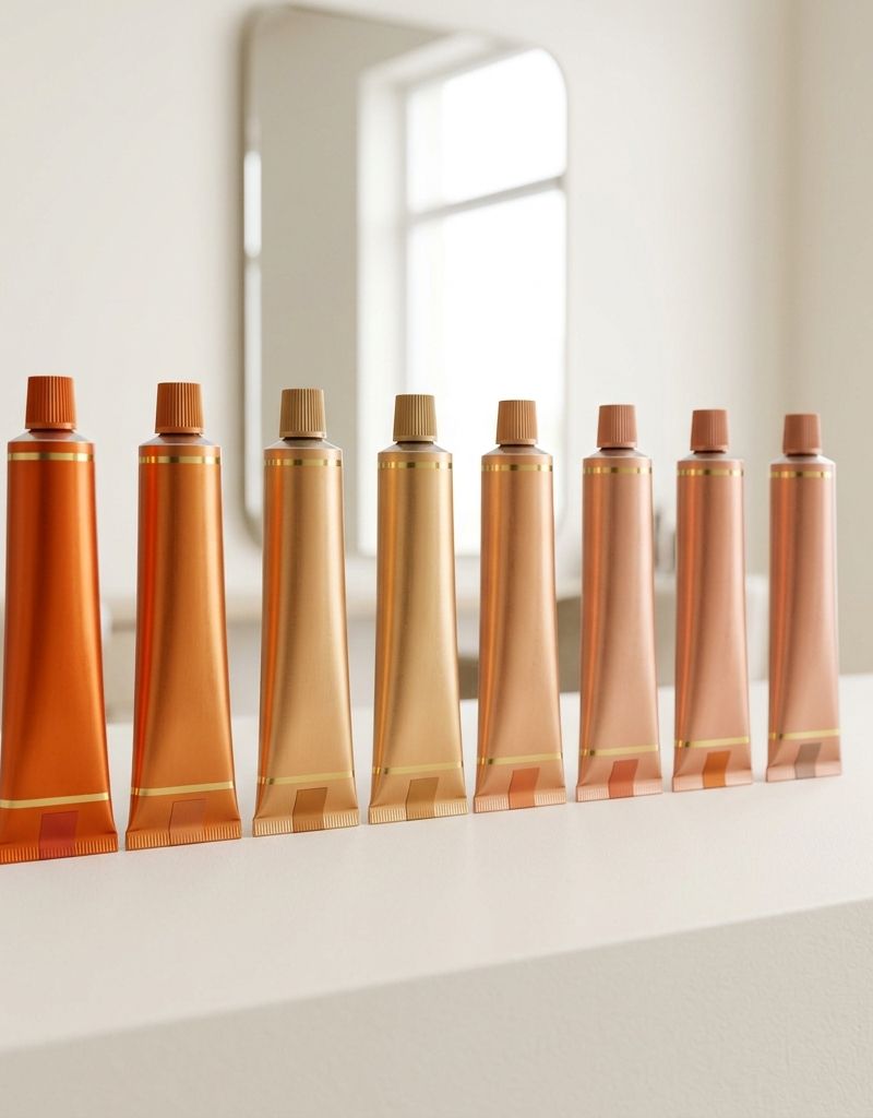 Hair color tubes showing the copper family reflect codes: .4, .43, .34 and .44