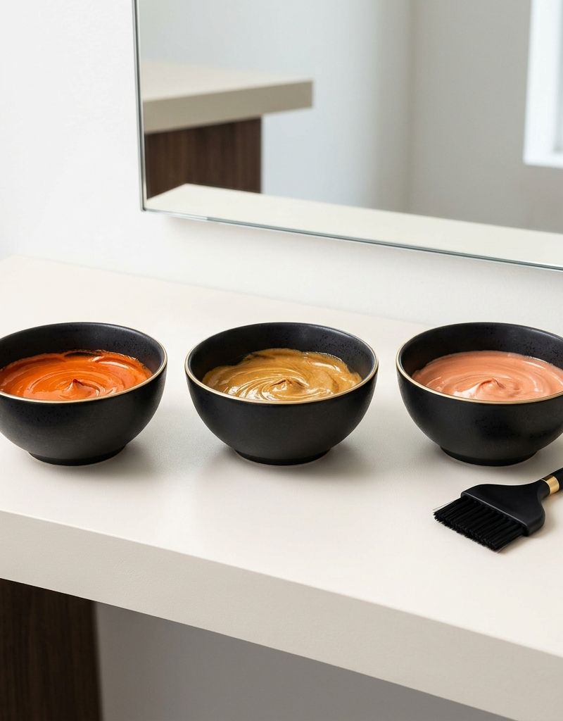Three tint bowls with saturated copper, ginger and peach mixes side by side