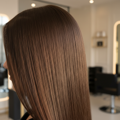 Cabelo com color drenching mostrando saturação total da raiz às pontas com brilho intenso