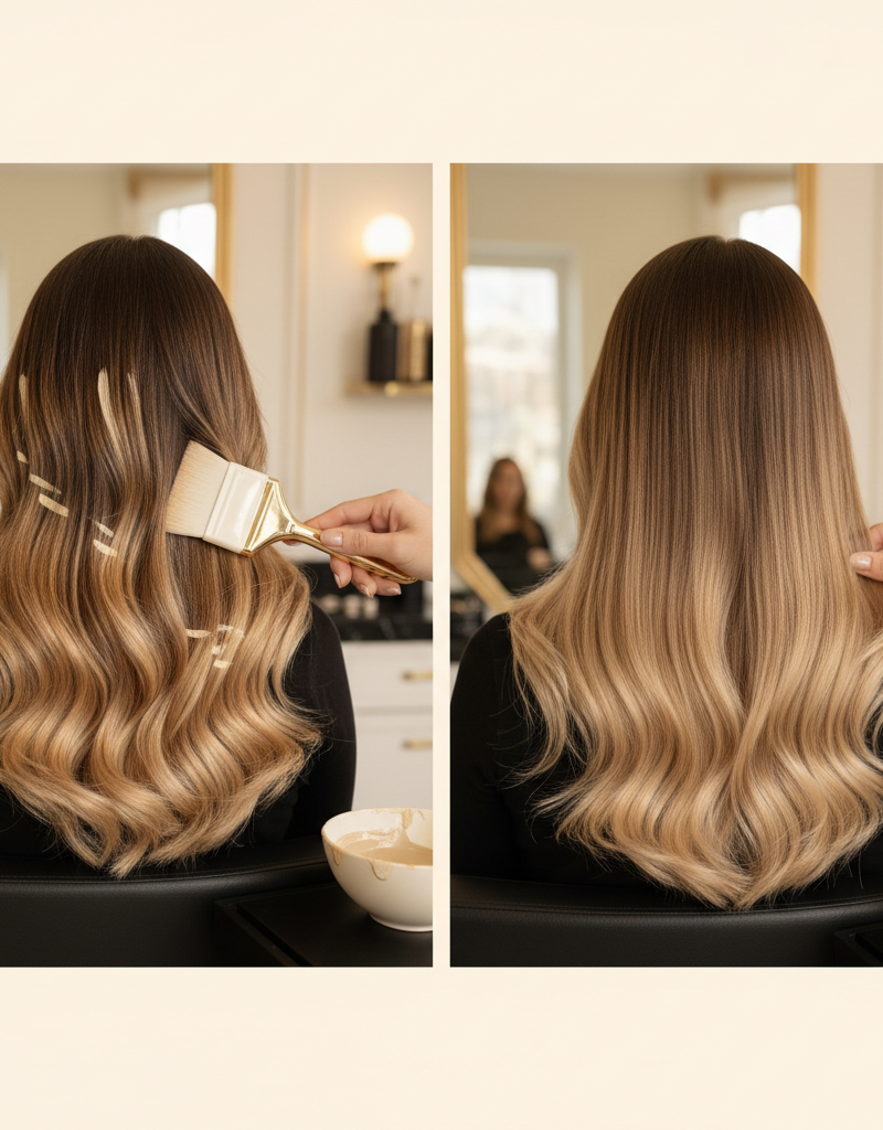 Comparación visual entre técnica balayage y color melting mostrando la diferencia en las transiciones