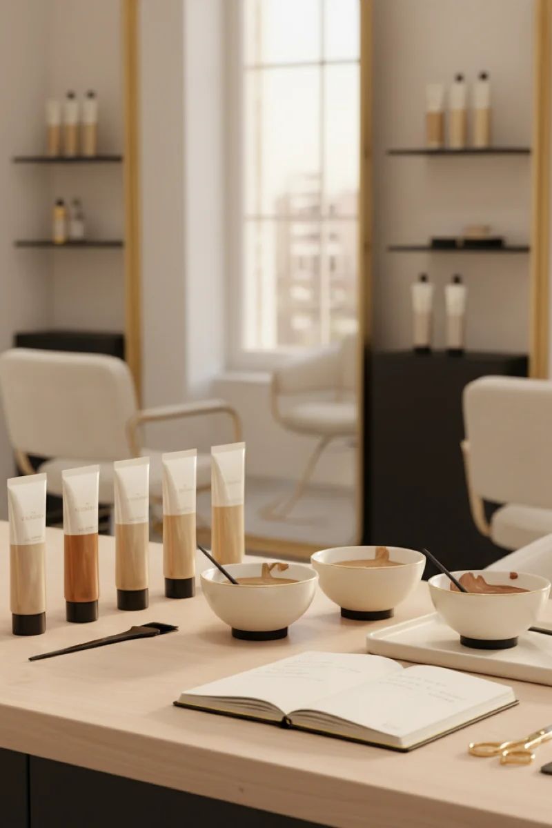 Professional colorist weighing hair dye on precision scale in salon