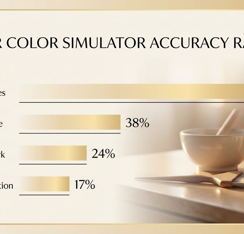 Gráfico de barras mostrando porcentajes de precisión de simuladores de color capilar para distintos escenarios: cambios sutiles, bases medias, cobertura de canas y pasteles sobre bases oscuras