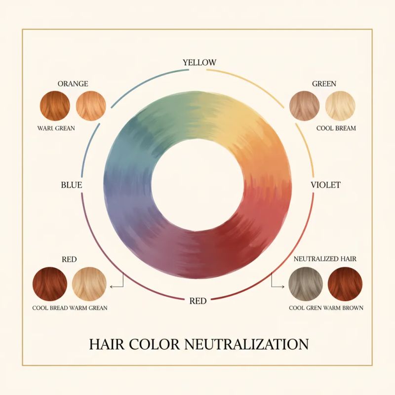 Roda de cores complementares para neutralização capilar profissional
