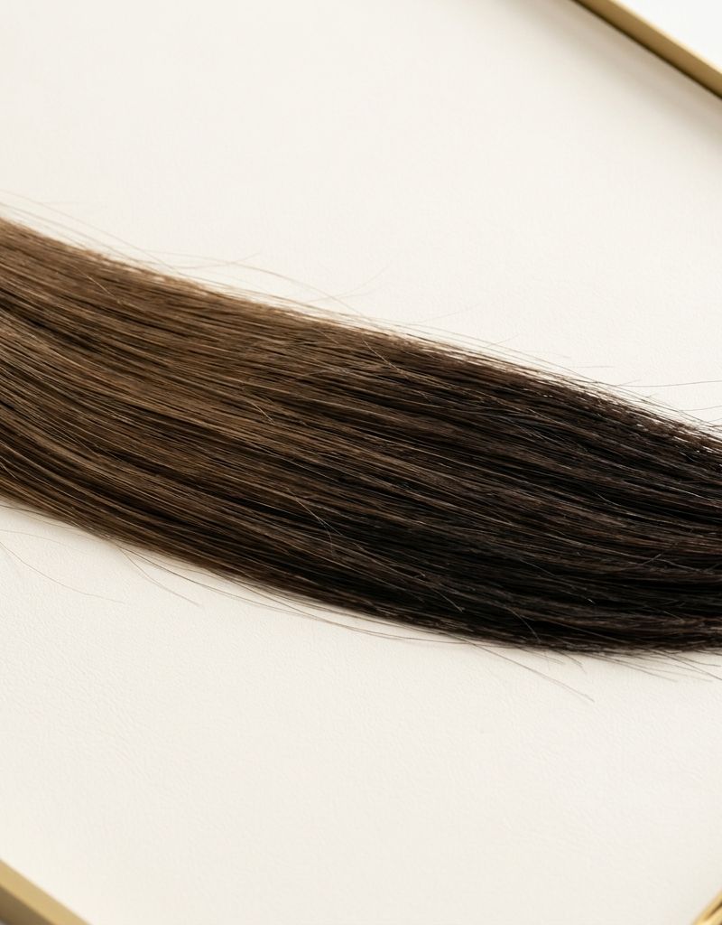 Mechón de cabello con la raíz en un nivel más claro y los medios y puntas visiblemente más oscuros por acumulación de pigmento