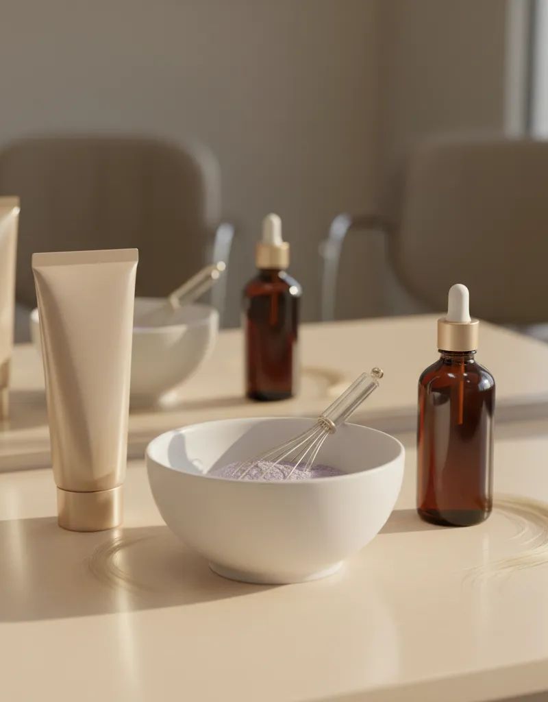 Professional bleaching products: powder bleach in bowl, cream bleach and oil bleach