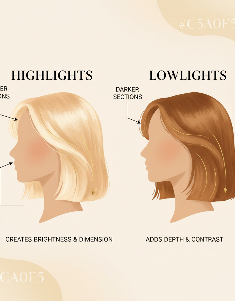 Diagrama de zonas de colocación para highlights y lowlights en la cabeza