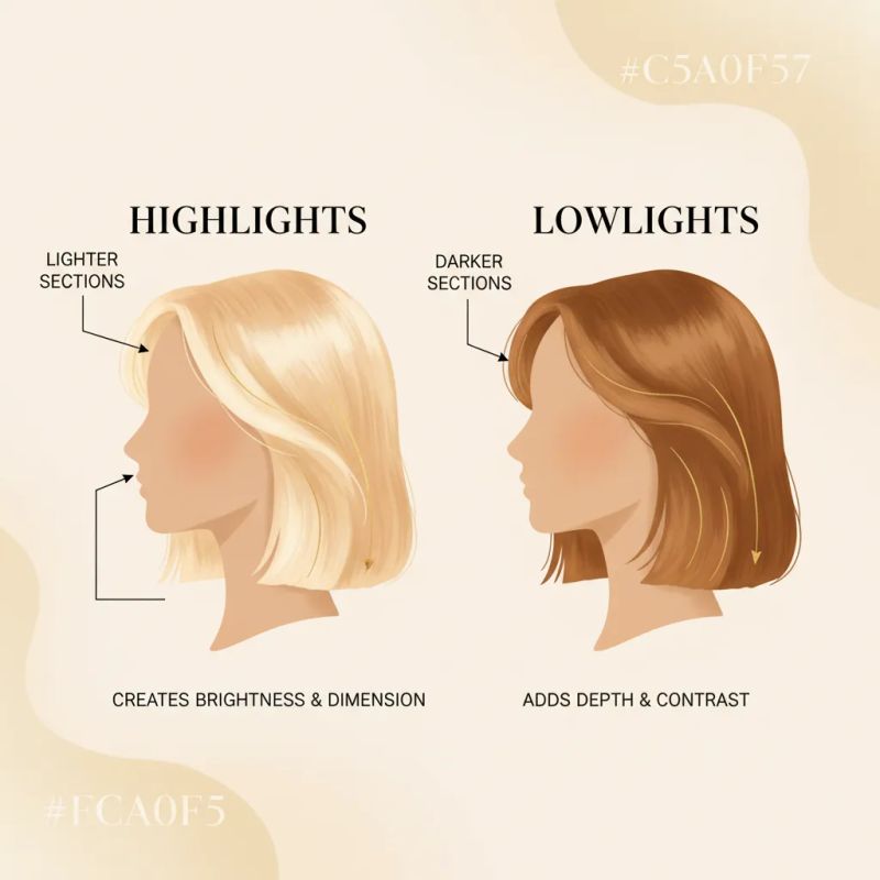 Diagrama de zonas de colocação para highlights e lowlights na cabeça