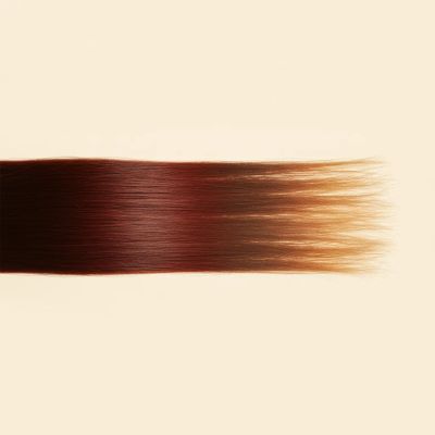 Mechão de cabelo tingido mostrando o processo de desvanecimento da cor ao longo de várias semanas