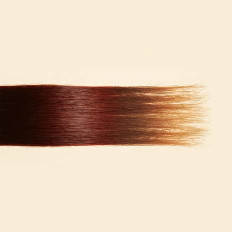 Mechão de cabelo tingido mostrando o processo de desvanecimento da cor ao longo de várias semanas