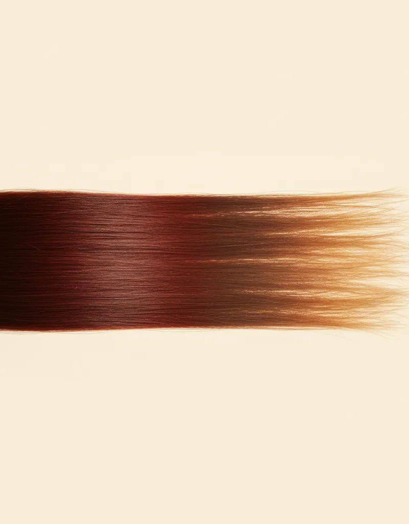 Mechón de cabello teñido mostrando el proceso de desvanecimiento del color a lo largo de varias semanas