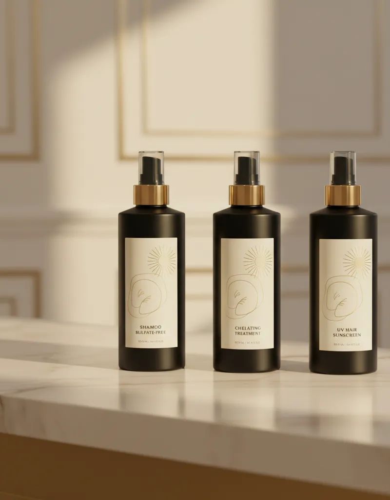 Productos profesionales para mantener el color: champú sin sulfatos, protección térmica, tratamiento quelante y protector solar capilar