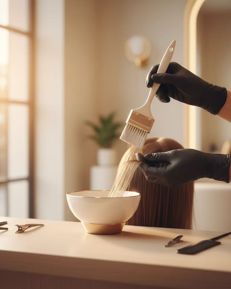 Colorista realizando mecha de prueba