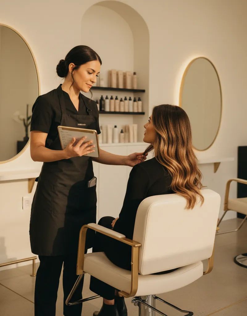 Consulta personalizada con historial de color de la clienta en tablet