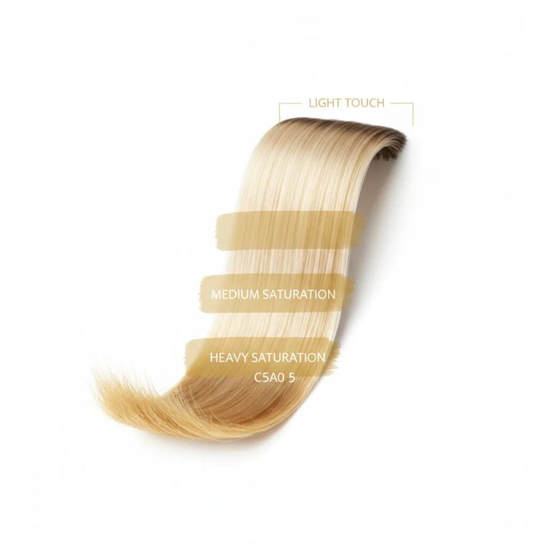 Product saturation gradient in foilyage: saturated at ends, light at roots