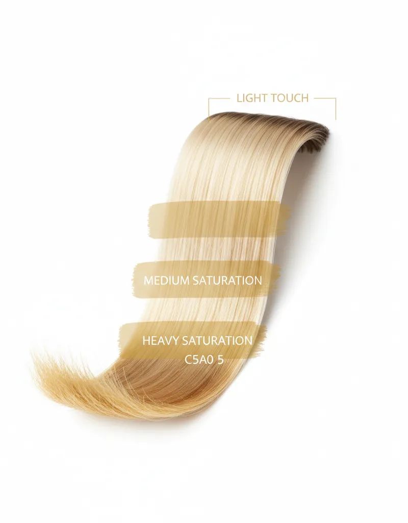 Product saturation gradient in foilyage: saturated at ends, light at roots