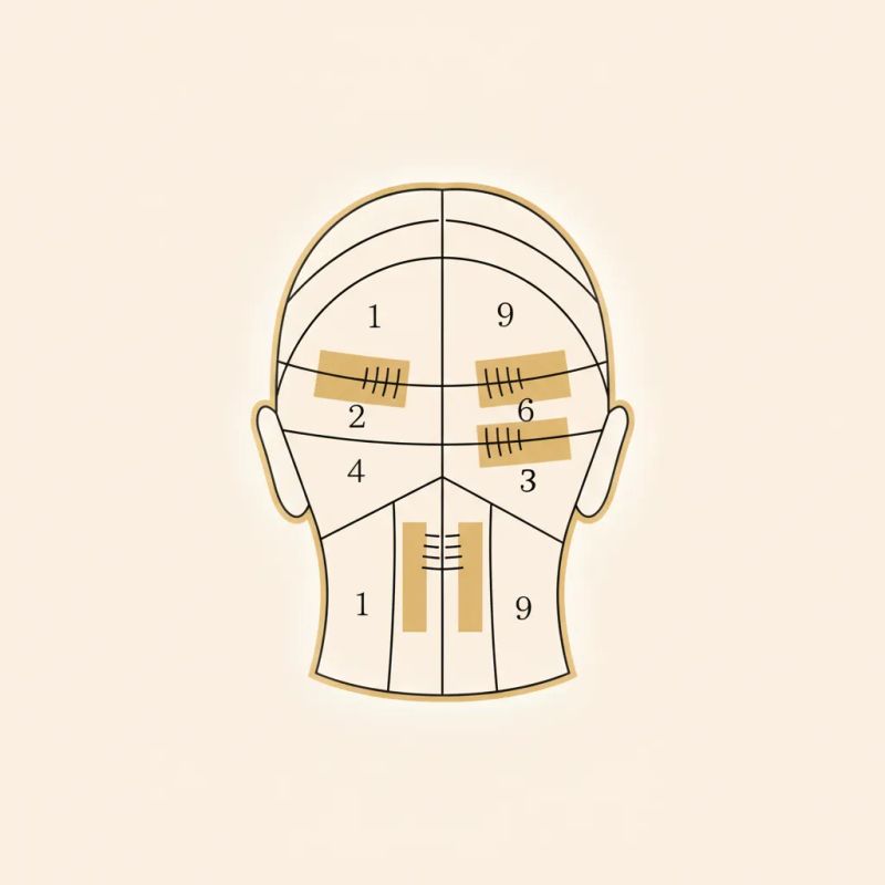 Sectioning diagram for foilyage application from nape to crown