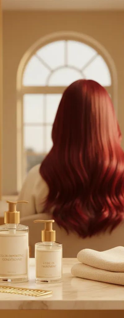 Colorista profesional aplicando fórmula de rojo duradero en salón moderno