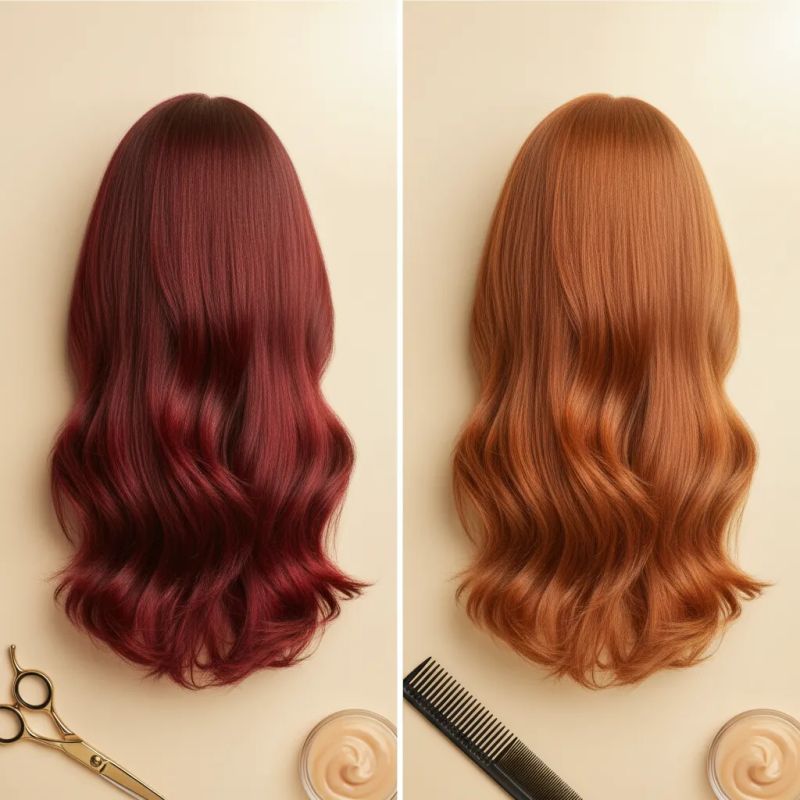 Comparação de um vermelho recém-aplicado e a mesma cor depois de várias lavagens