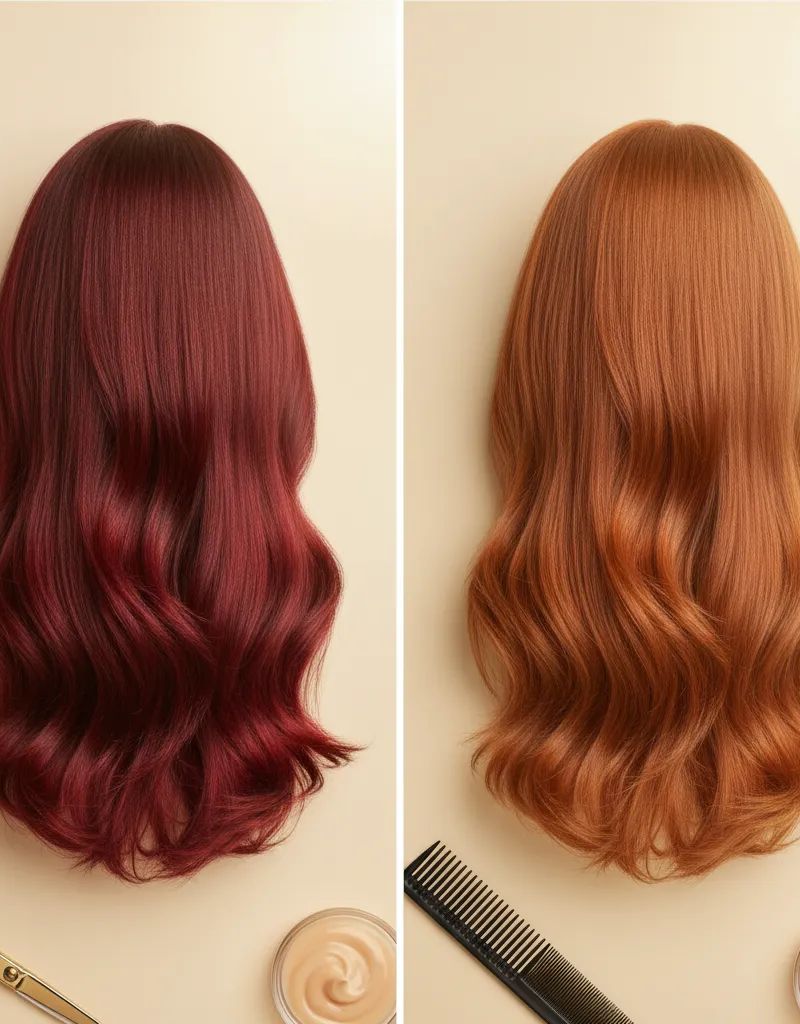 Scientific diagram showing red pigment molecules escaping from hair fiber