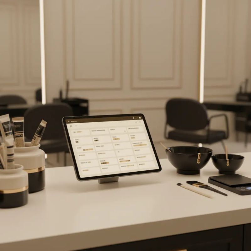 Digital color formula management system displayed on a professional tablet
