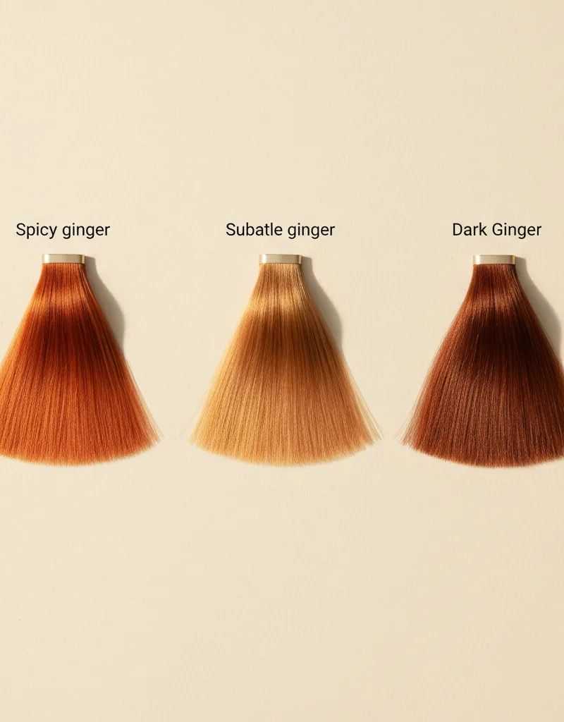 Three ginger copper variants: spicy, subtle and dark ginger on professional background