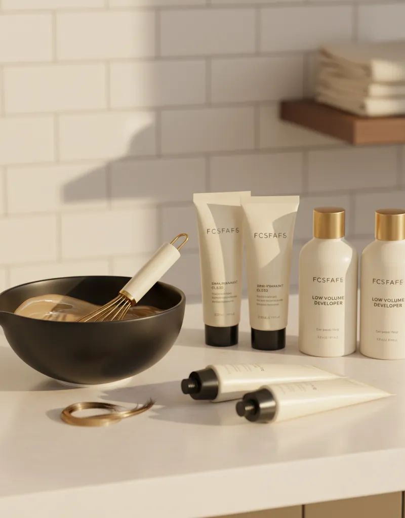 Professional hair gloss products: demi-permanent color tubes and developer