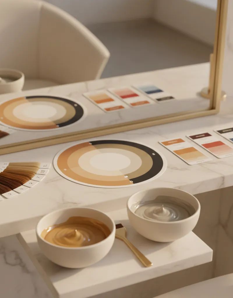 Rueda cromática profesional con muestras de cabello mostrando diferentes niveles de color