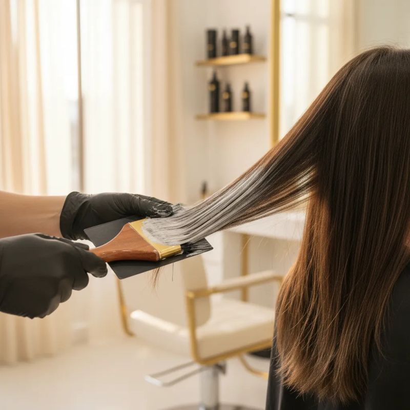 Técnica de balayage com varredura a mão livre mostrando o movimento do pincel