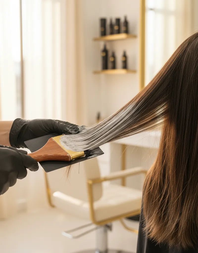 Tecnica de balayage con barrido a mano alzada mostrando el movimiento del pincel