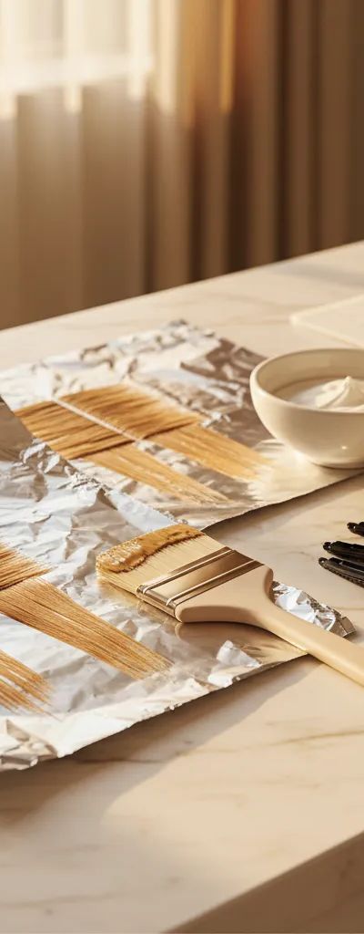 Colorista profesional aplicando técnica de balayage con pincel en salón moderno