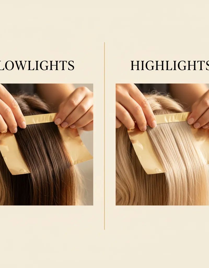 Visual comparison of lowlights vs highlights showing technique differences