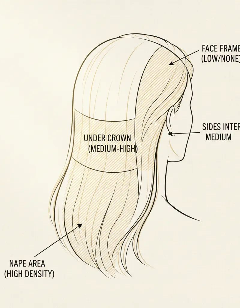 Diagram of sectioning zones for lowlights placement showing density by area