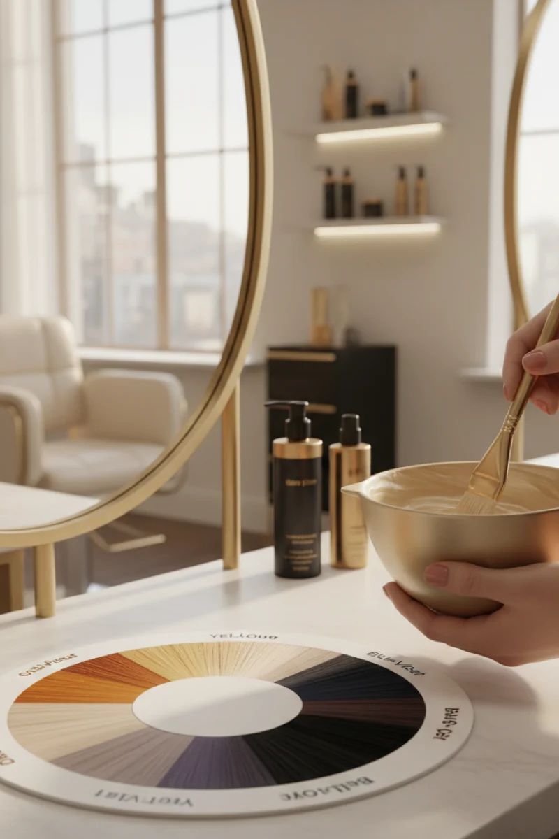 Rueda cromática mostrando colores complementarios para neutralización capilar