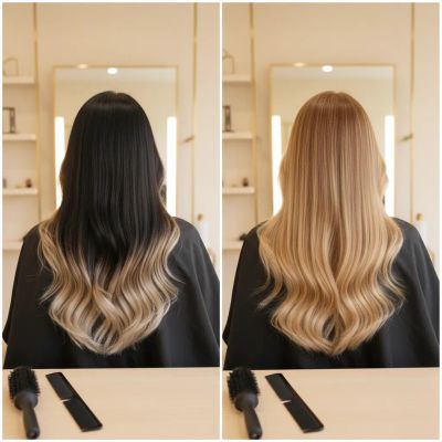 Comparação das técnicas ombré e sombré mostrando a diferença de contraste no degradê