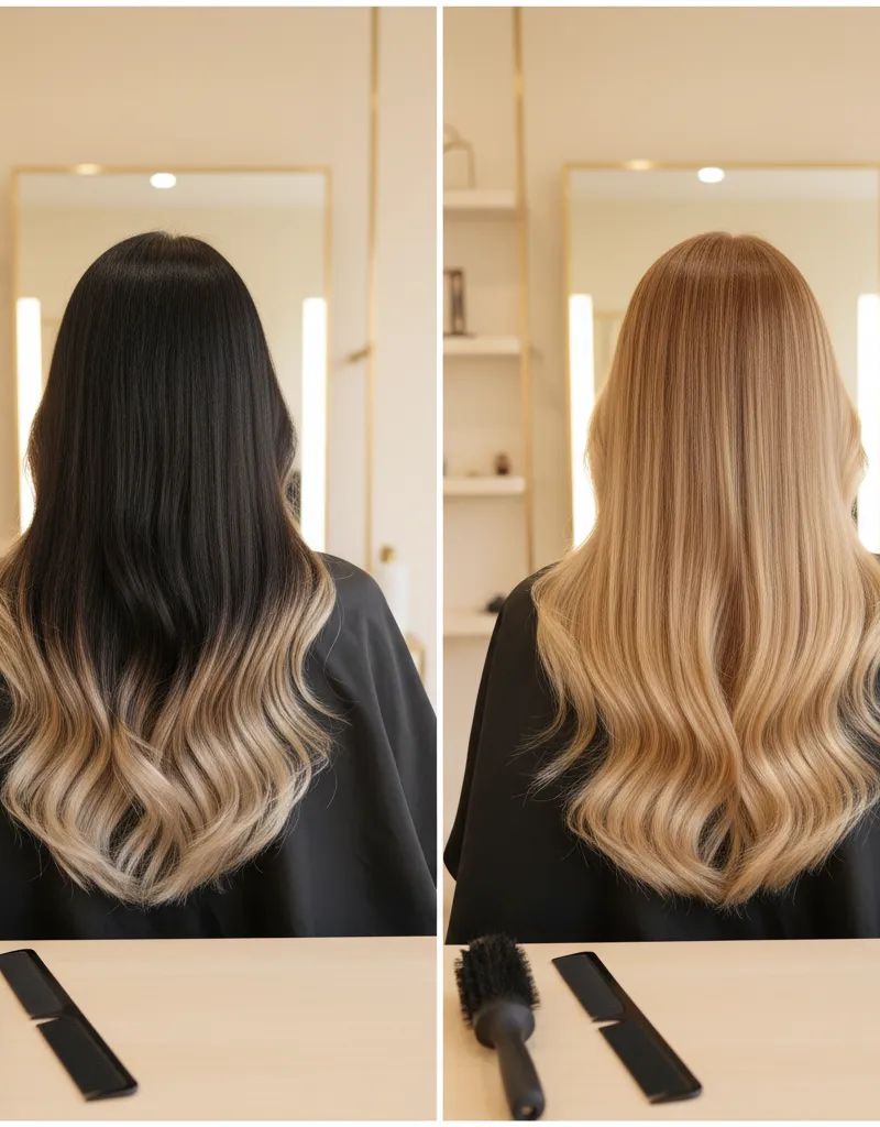 Comparison of ombre and sombre techniques showing the contrast difference in the gradient