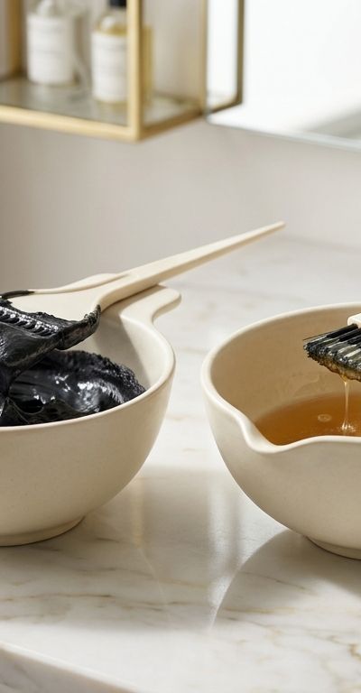 Comparación de oxidante en crema y líquido en dos boles de mezcla en salón profesional